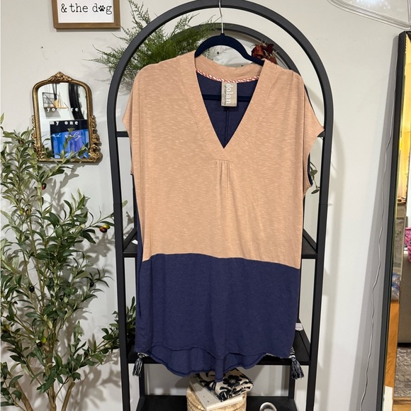 Dolan Left Coast Collection Womens Medium Navy Tan Tunic Dress size large - Picture 2 of 8